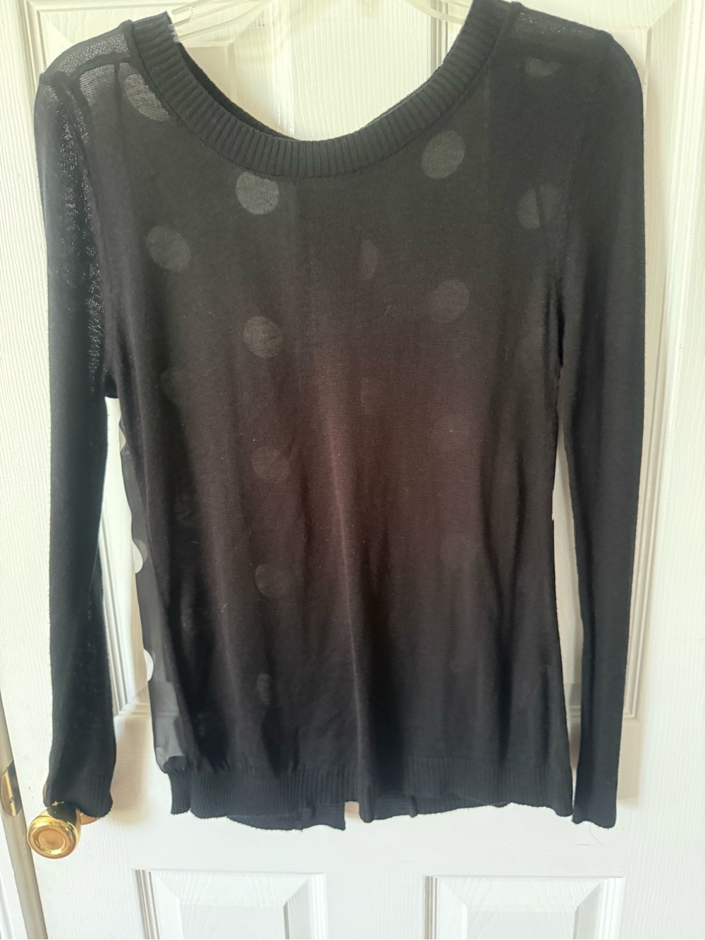Women's Black Long-Sleeve Sheer Polka Dot Top